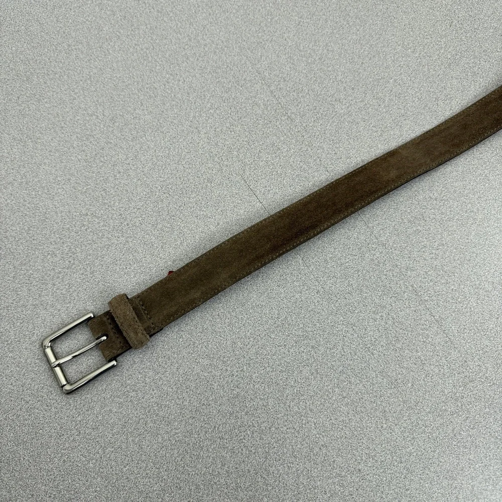 Cole Haan Belt Mens Size 38 Brown Suede Leather Silver Tone Buckle